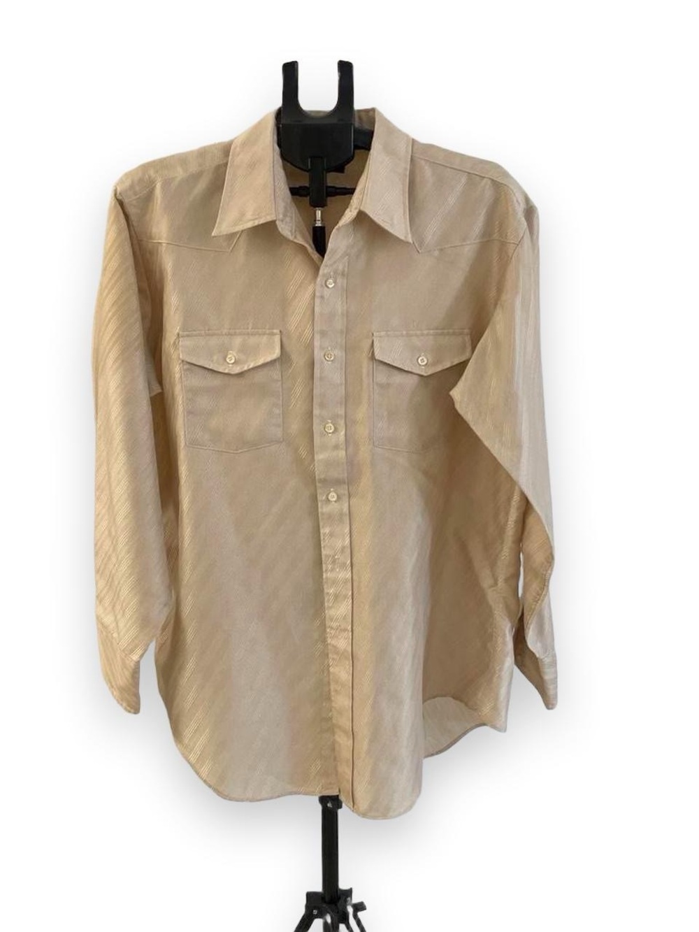 David Taylor Beige Long-Sleeve Point Collar Dress Shirt